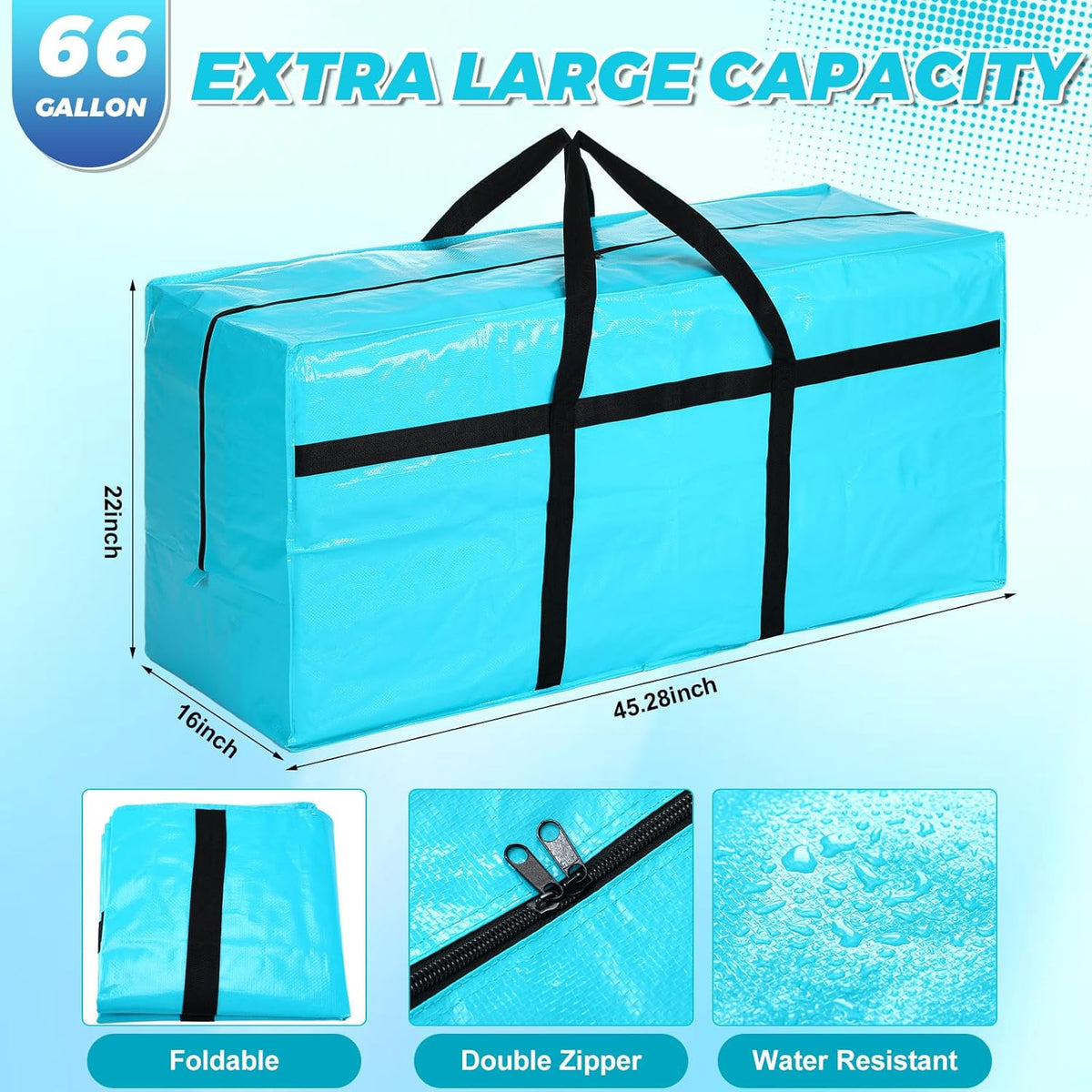 4 Pcs 66 Gallon Large Moving Bags with Zipper and Handles Foldable Storage Duffle Bags Heavy Duty