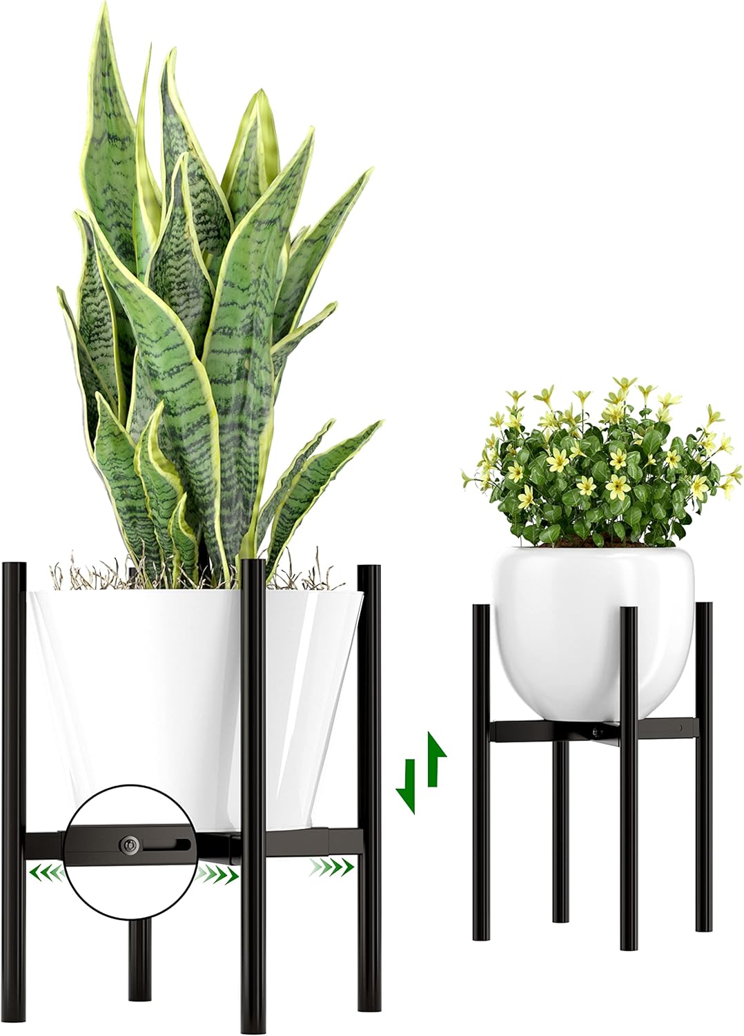 EKNITEY Adjustable Plant Pot Stand: Indoor Outdoor Modern Flower Holder Metal Plant Rack Organizer