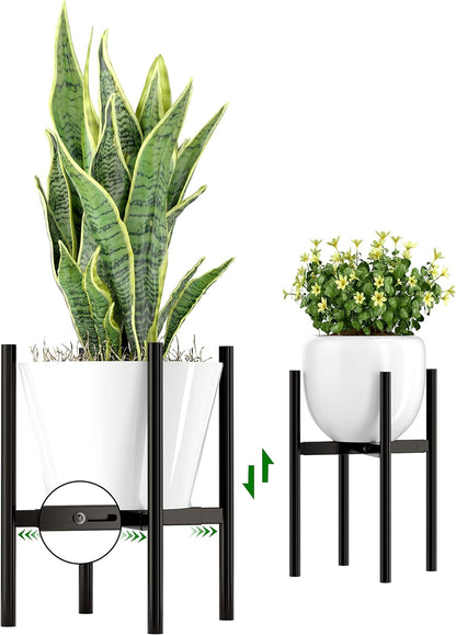 EKNITEY Adjustable Plant Pot Stand: Indoor Outdoor Modern Flower Holder Metal Plant Rack Organizer