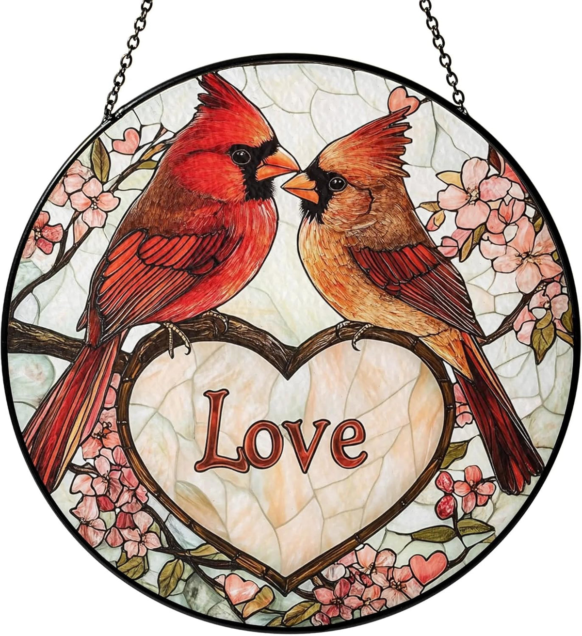 Cardinal Suncatcher Stained Glass Window Hanging Decor, for Couples, Birthday for Women Bird