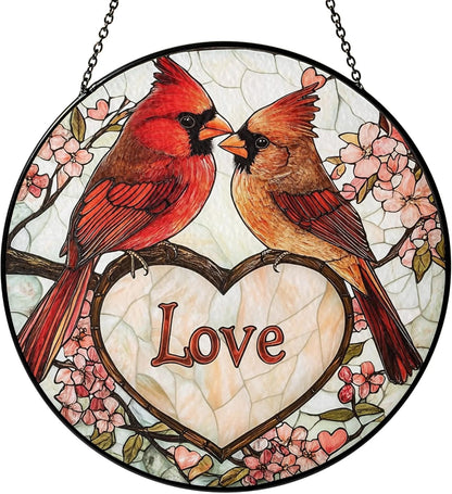 Cardinal Suncatcher Stained Glass Window Hanging Decor, for Couples, Birthday for Women Bird
