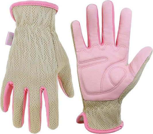 HANDLANDY Gardening Gloves for Women, Breathable Ladies Leather Garden Yard Gloves Best Gift for