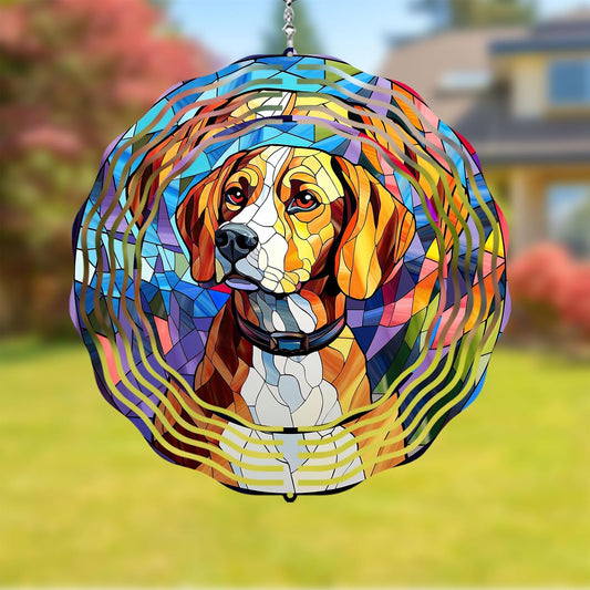 Beagle Dog Wind Spinners Outdoor Dog Memorial Gifts, 3D Metal Kinetic Hanging Garden Wind Spinner