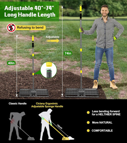 Lawn Leveling Rake 30x10 Inch , Heavy-Duty Yard Leveling Rake 6.2FT Leveler Tool for Soil, Sand &