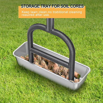 Dolibest Lawn Coring Aerator, Manual Lawn Aerator,4 Stainless Steel Corer Plug Aerator with Soil