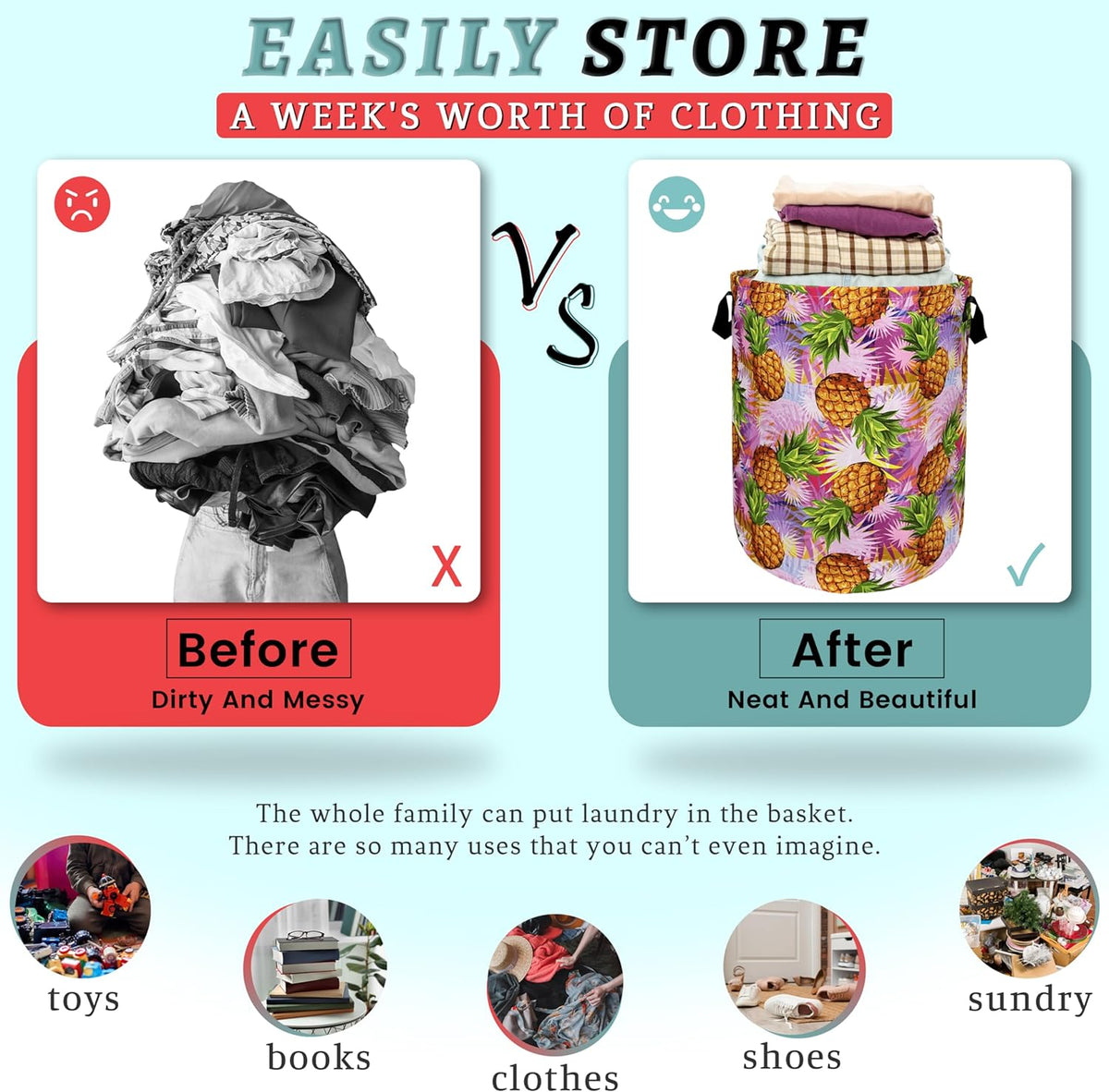 Tropical Pineapples Laundry Basket Foldable With Handles Palm Leaves Tote Bag Oxford Cloth Colorful