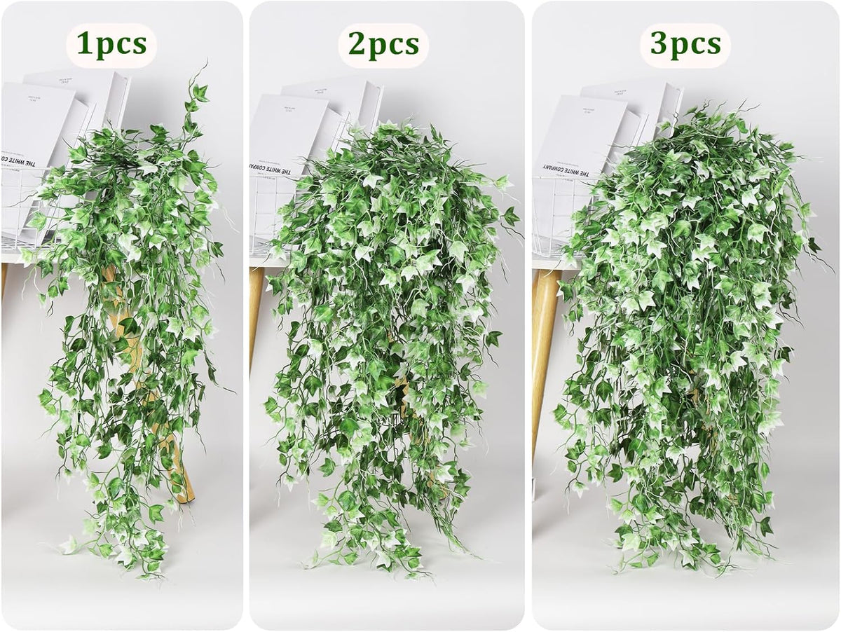 RECUTMS Artificial Hanging Plant - Faux Ivy Vine With White UV Resistant Leaves for Room, Office