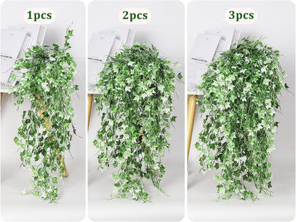 RECUTMS Artificial Hanging Plant - Faux Ivy Vine With White UV Resistant Leaves for Room, Office