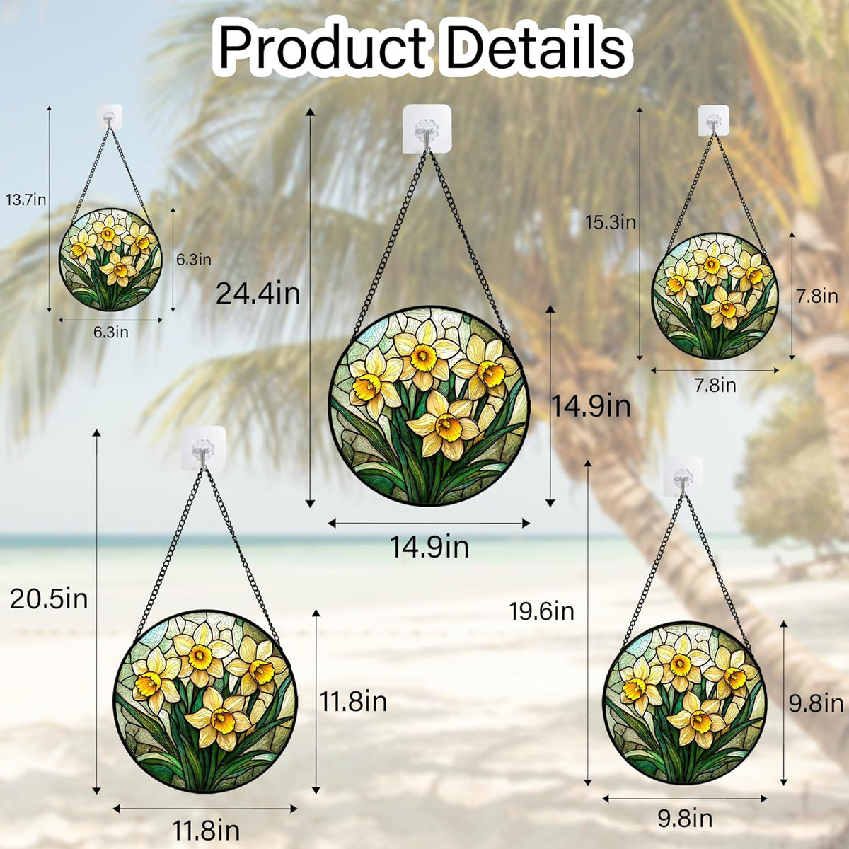 Stained Glass Window Hanging, Daffodil Plant Flowers Sun Catchers Diamond Glass Panel Hangings