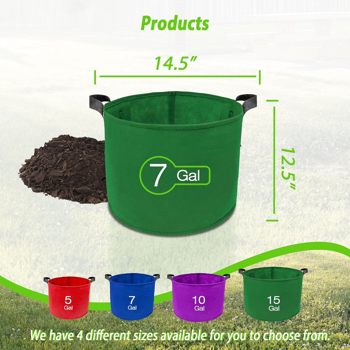 7 Pack 7 Gallon Plant Grow Bags - Mixed 7 Colors with Reinforced Handles & Aeration Design, Ideal
