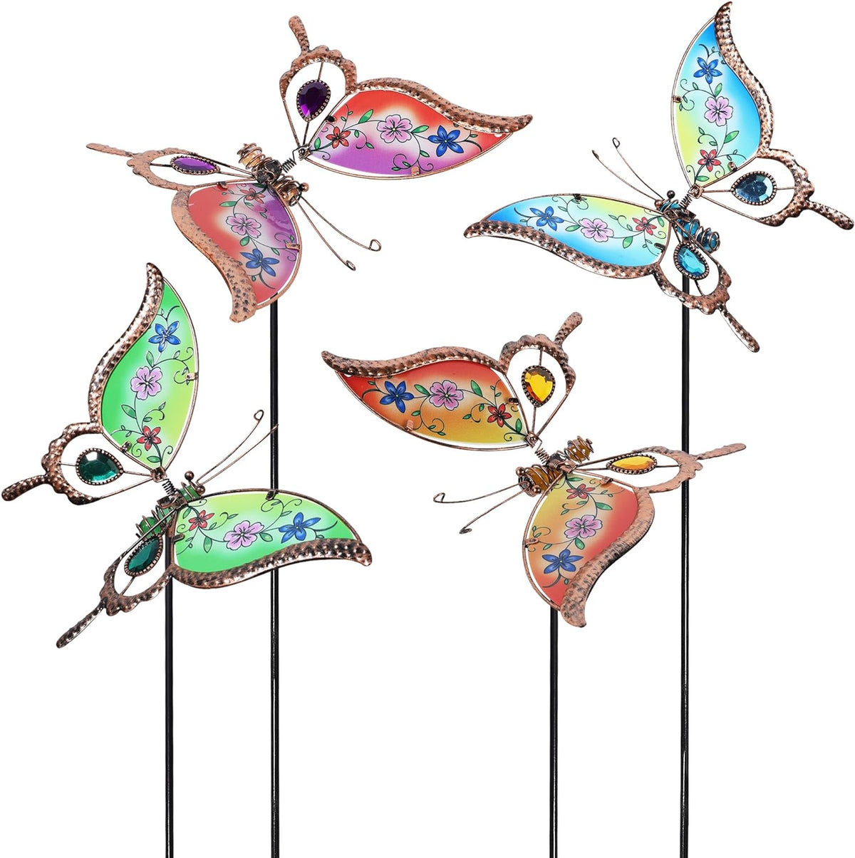 Juegoal Set of 4 Butterfly Garden Stake Decor, 32" Metal Colorful Butterflies Stakes, Yard Art