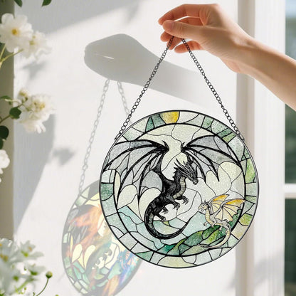 Stained Glass Window Hanging, Pauyadu 8 Inch Dragon Suncatcher Ornament, Stained Glass Suncatcher