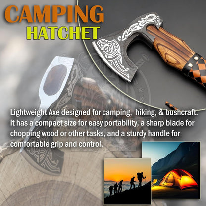 SHINY CRAFTS® Handcrafted Decorative Viking Axe with Leather-Wrapped Handle & Sheath – Engraved