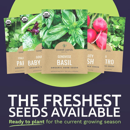 Organic Window Sill Seeds Variety Pack - 10 Individual Packs - 2025 Season - Basil, Cilantro, Pink