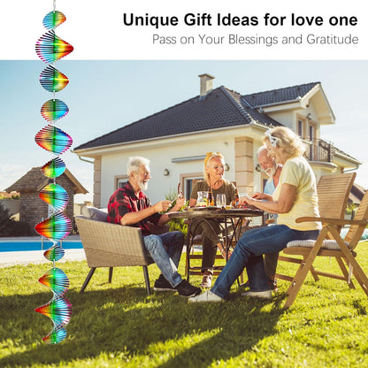 Rainbow Wave Wind Spinners Outdoor Hanging Garden Decor,Bird Deterrents for Outside,Sparkly