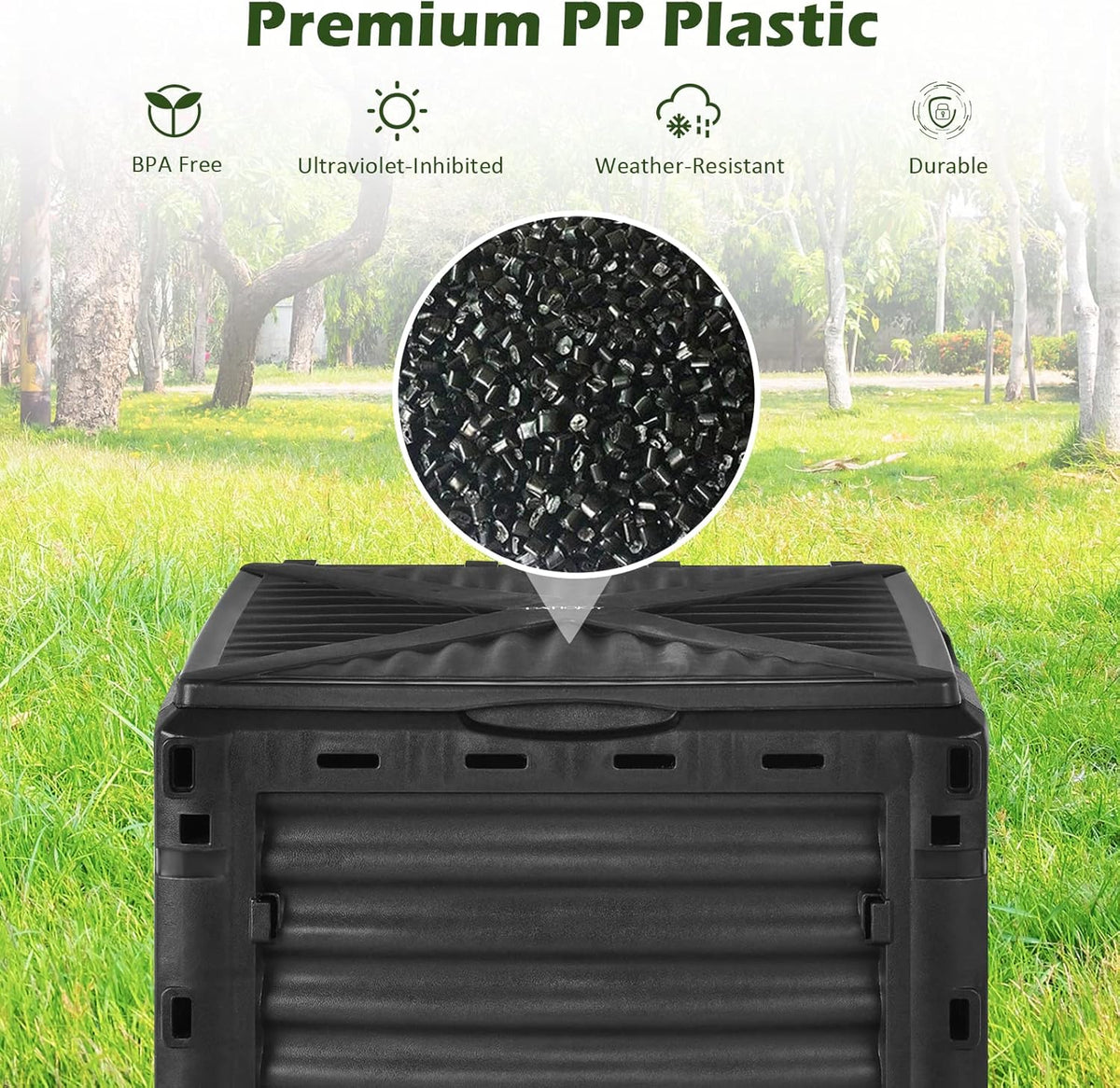 Happygrill Outdoor Compost Bin, Composting Box w/Top Flip Latch-on Lid,80 Gallons Composter for