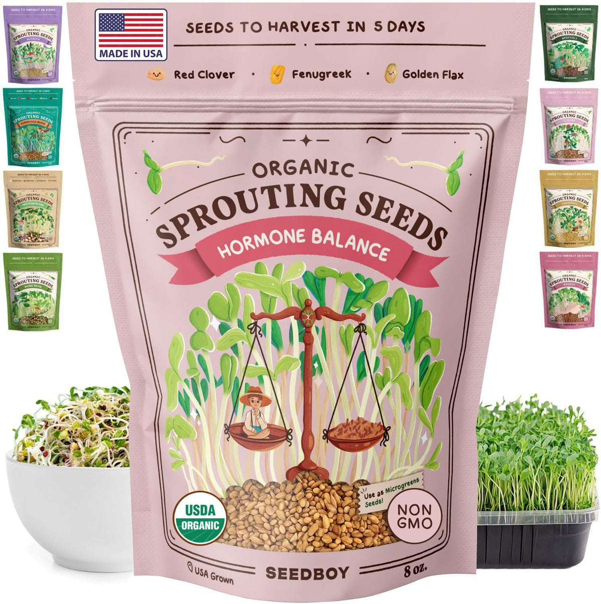Seedboy Organic Non-GMO Sprouting Seeds, Hormone Balance Blend - USA Grown Microgreens Mix with