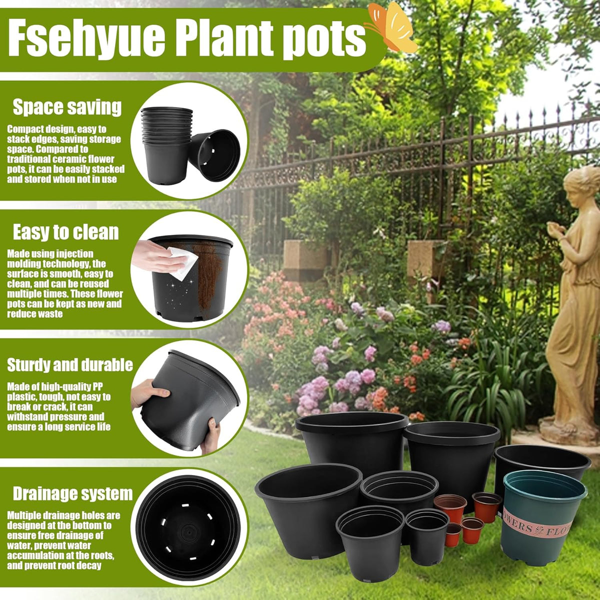 3 Gallon Nursery Pots Plastic Container Injection Molded Pot for Plants Flexible with Drainage