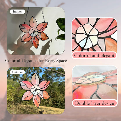 Stained Glass Window Hanging - Pink Flowers Suncatchers for Windows Hanging Floral Sun Catcher for