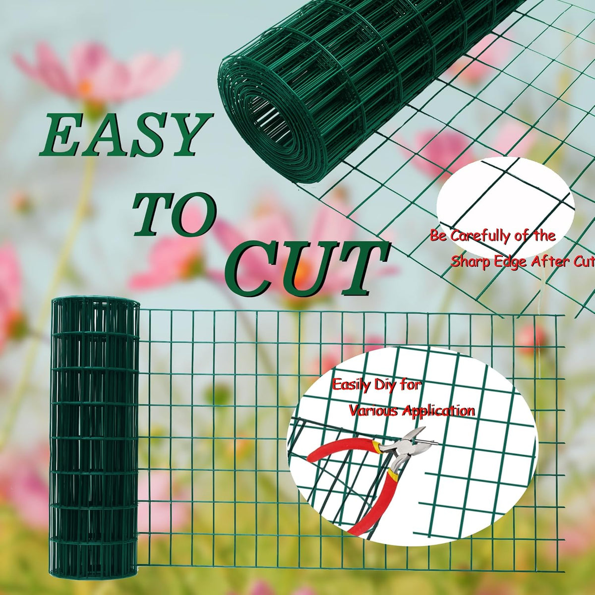 Green Metal Garden Fence, 72inch(H) x 100ft(L), 2 inch x 3 inch,14GA 2/3/4/5/6 Ft Tall Chicken Wire