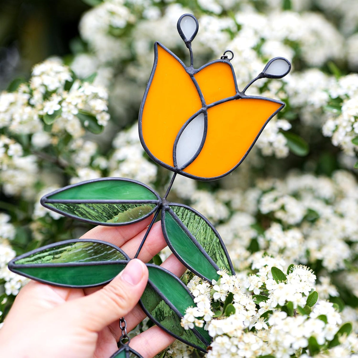 Tulip Stained Glass Suncatcher, Folk Flower Stained Glass Window Hanging Sun Catcher, Retro Home