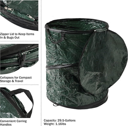29.5-Gallon Pop Up Outdoor Garbage Can - Collapsible Trash Can for Parties, Yard Waste, or Laundry