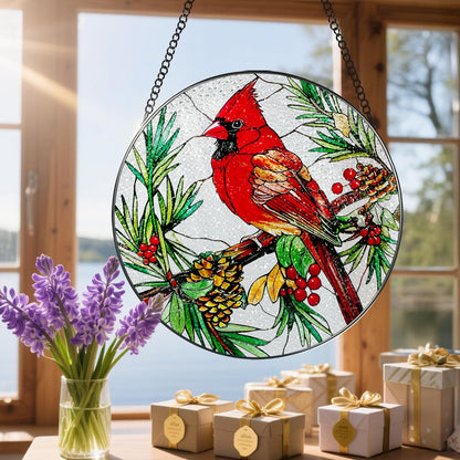Stained Glass Window Hanging, 8 Inch Cardinal Sun Catcher, Stained Glass Decor, Suncatchers for