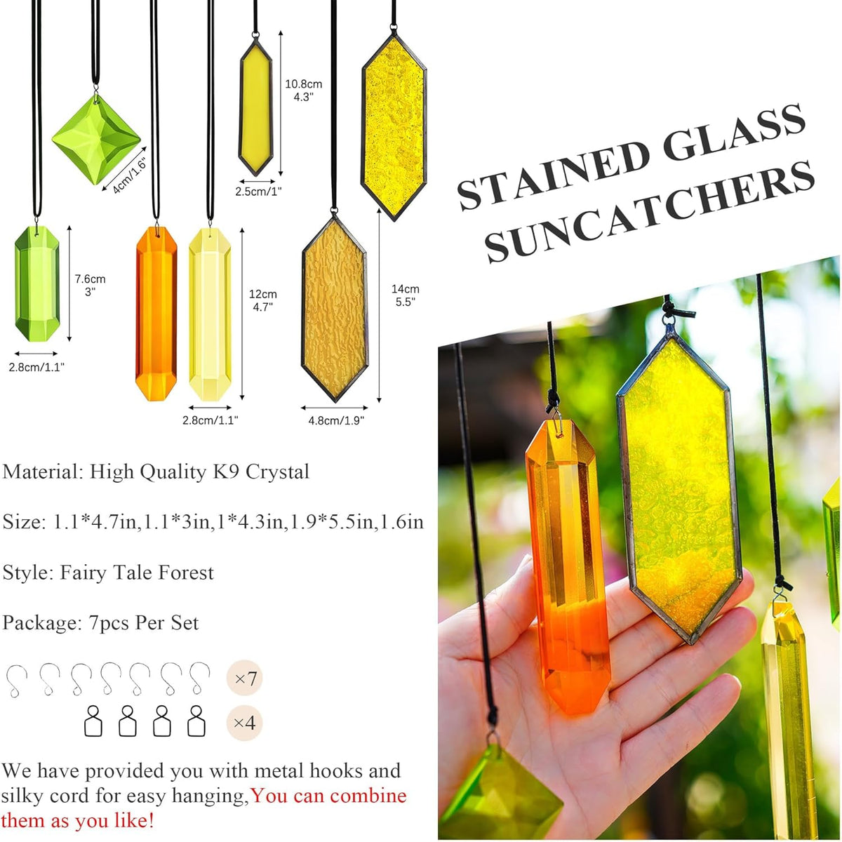 HDCRYSTALGIFTS 7pcs Crystal Sun Catchers for Windows Hanging - Stained Glass Suncatchers for Indoor