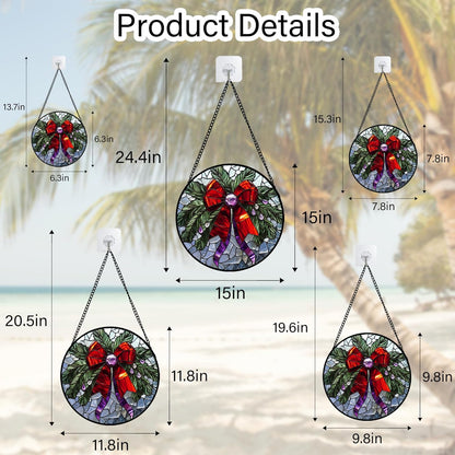 Stained Glass Window Hanging - Purple Gem Christmas Wreath Suncatcher for Doors Home Christmas