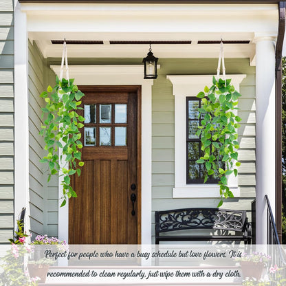 LOYWREE 1 Pack Artificial Hanging Plant Kit with Pot and Hanger - 39" Long Fake Pothos Vines