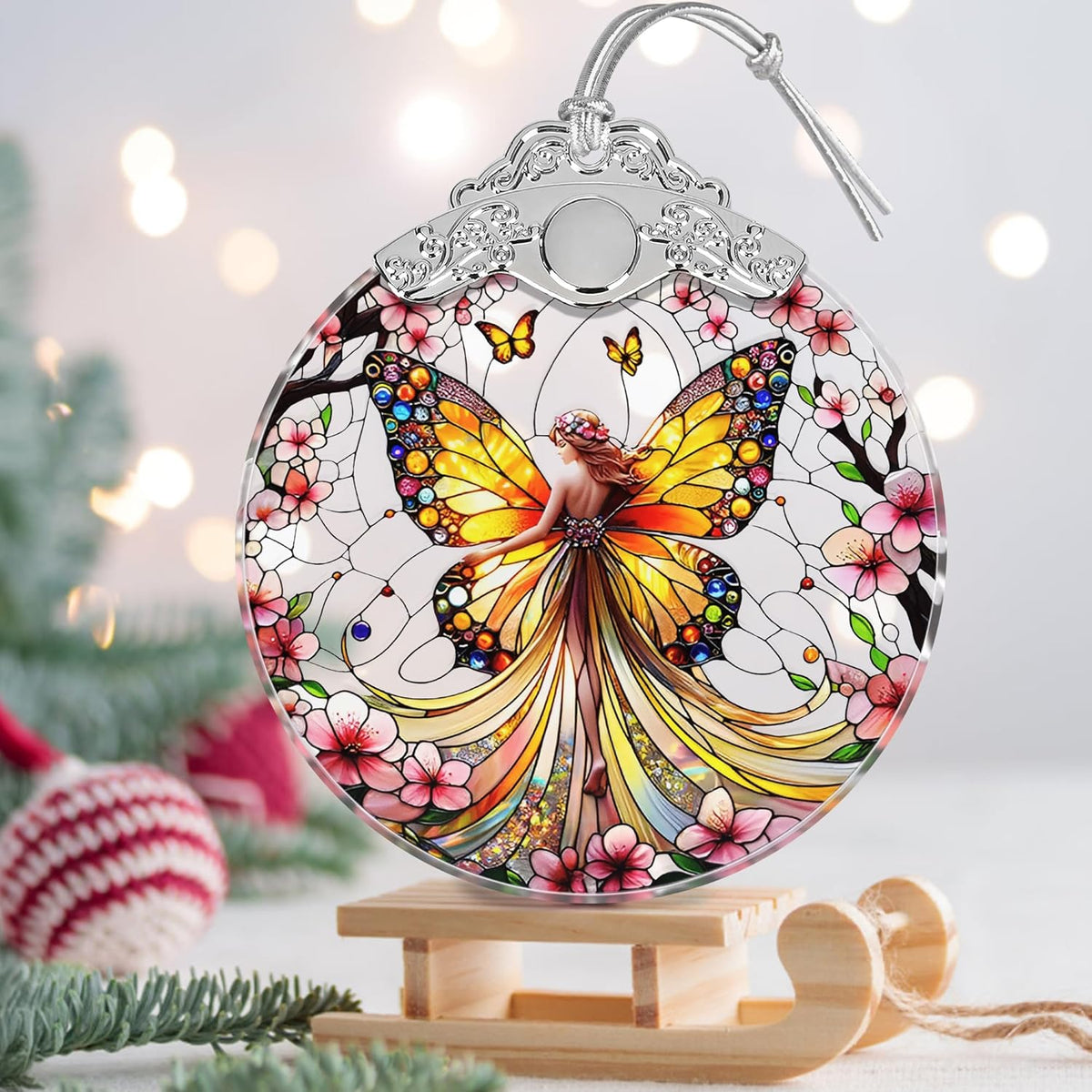Stained Glass Suncatcher Ornament - Fairy Christmas Decorations - Christmas Ornaments for Tree