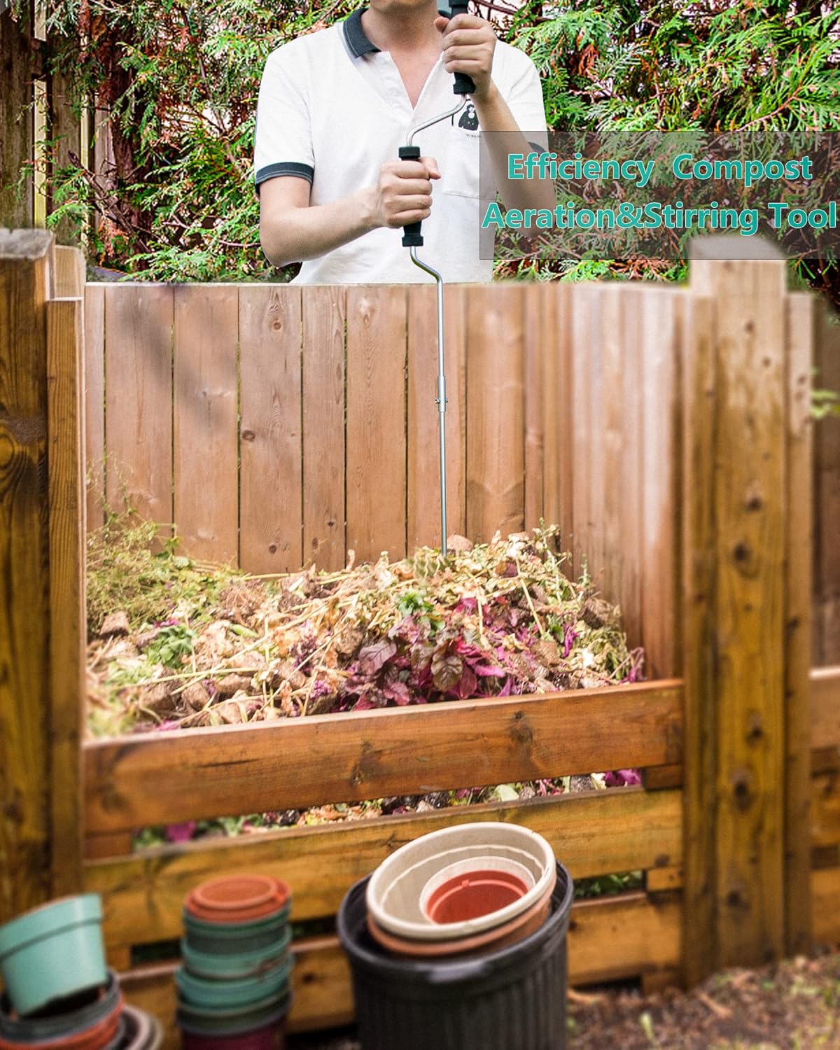 EJWOX Stainless Steel Compost Aerator Tool - Manual Turner & Mixer for Compost Tumblers and Bins |