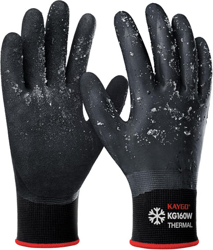KAYGO Winter Waterproof Work Gloves for Men and Women, 3 Pairs Thermal Insulated Freezer Rubber