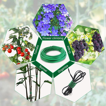 100 Feet Green Soft Plant Tie - 2.5mm Flexible Twist Garden Wire for Climbing Plants, Tomatoes