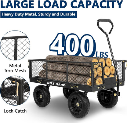 BILT HARD 10" Flat Free Tires Heavy Duty Garden Cart with 180° Rotating Handle and Removable Sides