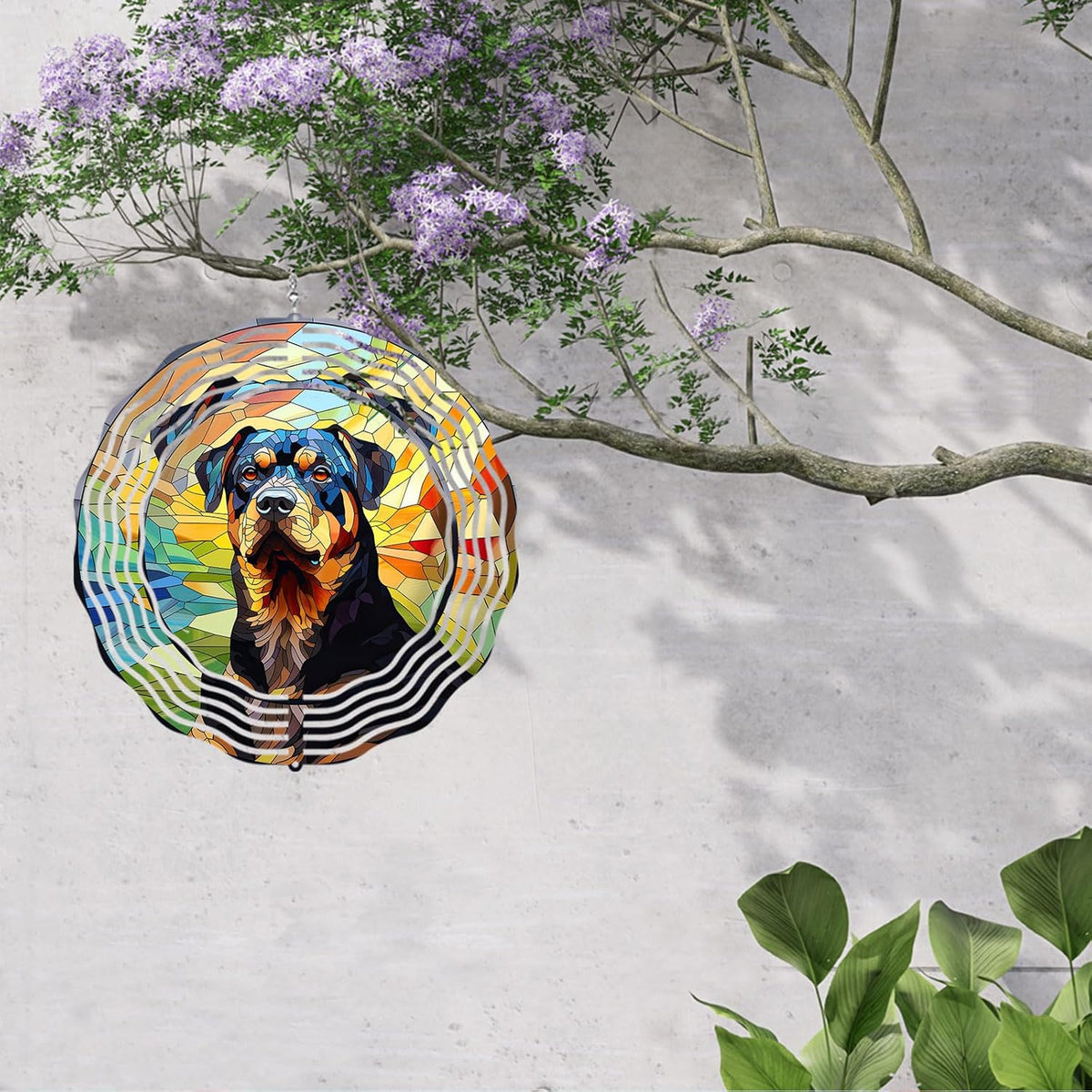Rottweiler Dog Wind Spinners Outdoor Dog Memorial Gifts, 3D Metal Kinetic Hanging Garden Wind