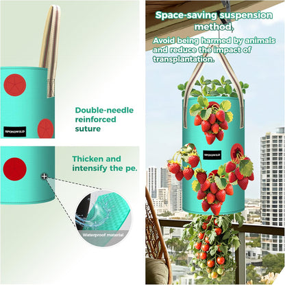 3 Pack Hanging Strawberry Planter Bags, 3 Gallon Hanging Grow Bags with Bottom Planting Hole