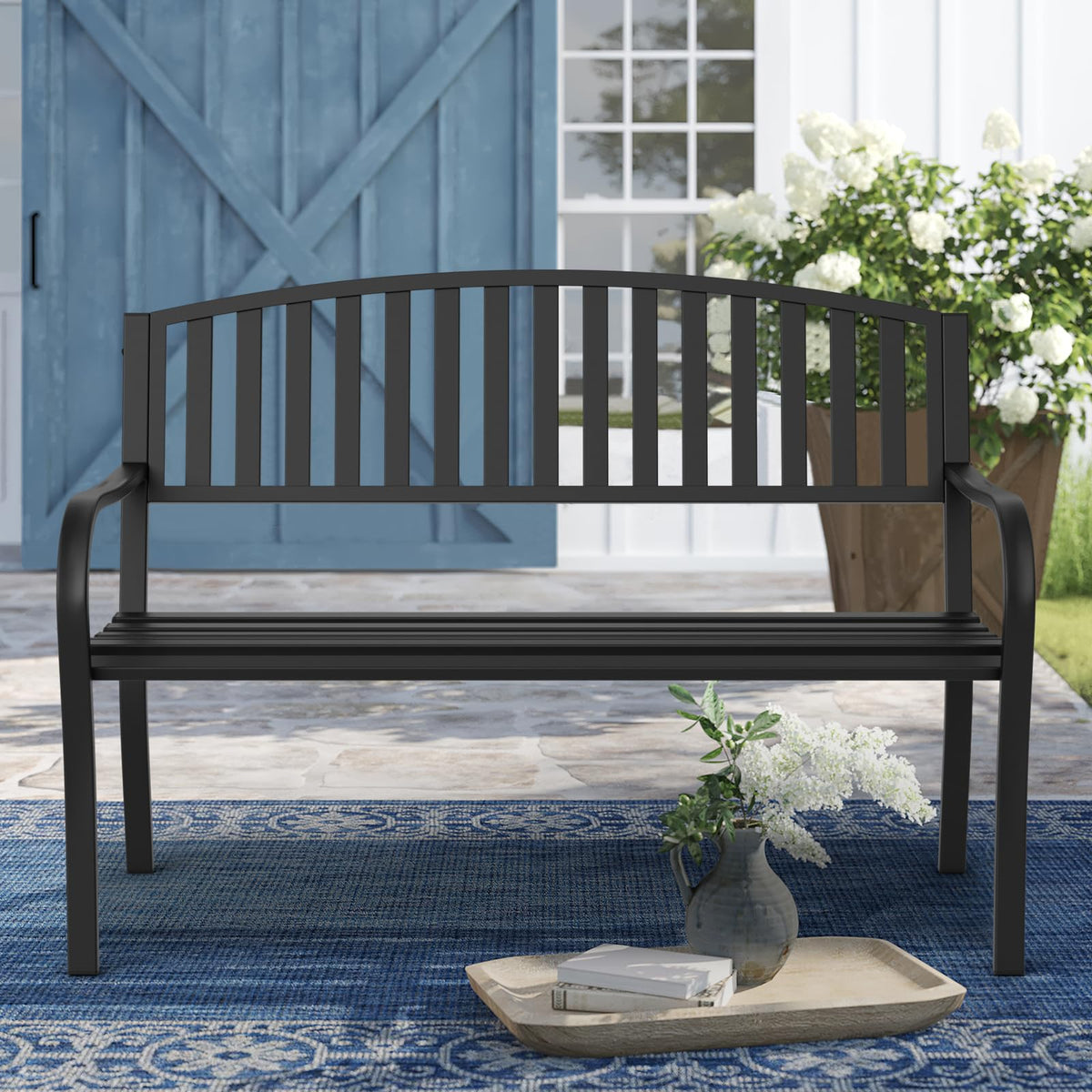 Maemttes Outdoor Bench Garden Bench, Weatherproof Anti-Rust Heavy-Duty Outside Benches Clearance