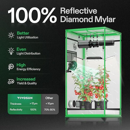 VIVOSUN S336 3x3 Grow Tent, 36"x36"x72" High Reflective Mylar with Observation Window and Floor