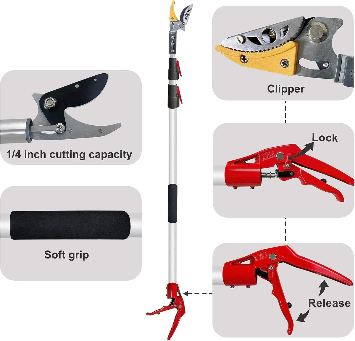 Telescopic Tree Trimmer 4.5-10 FT with 3 Section Length Adjustable, Cut and Hold Pruner, Pole Saw