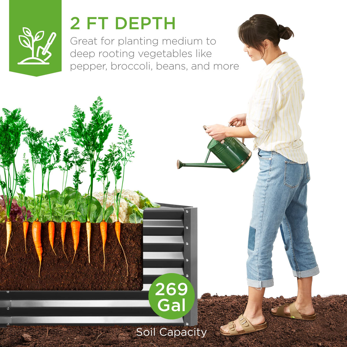 Best Choice Products 6x3x2ft Outdoor Metal Raised Garden Bed, Deep Root Box Planter for Vegetables