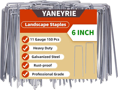 6 Inch 150 Pcs Hot-dip Galvanized U-Shaped Garden Stakes, Landscape Staples, Ground Stakes, for