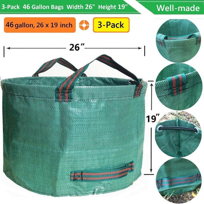 Standard 3-Pack 46 Gallon Yard Garden Bags (D26, H19 inch) with Garden Gloves, Leaf Bags,Yard Waste