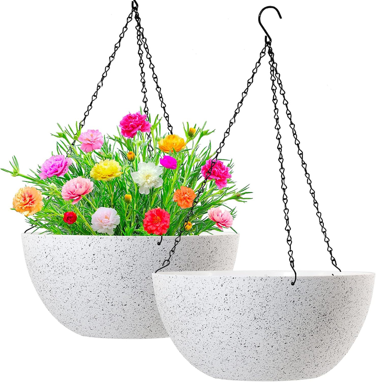 WOUSIWER 13 inch 2Pack Large Hanging Planters for Outdoor Indoor Plants with Drainage Holes and