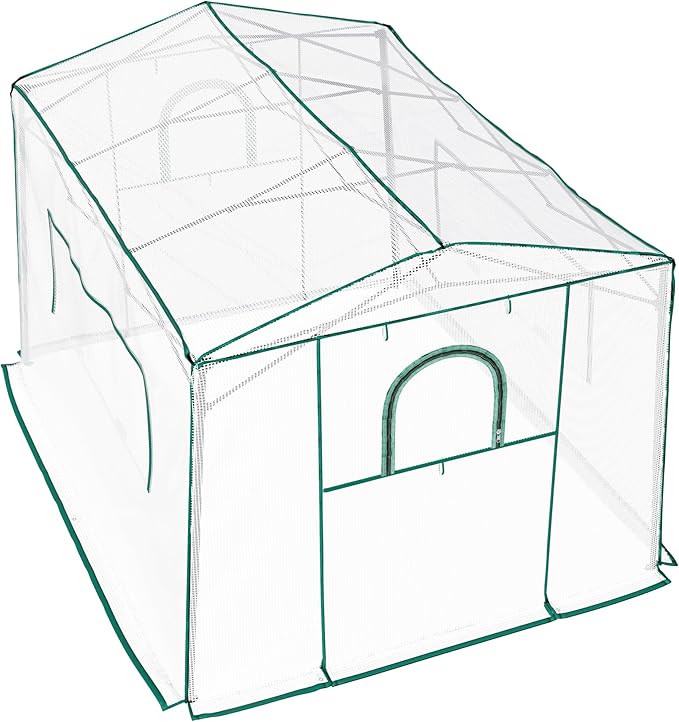 8.7'x 6.6'x 7' Small Walk-in Greenhouse for Outside & Indoor with 2 Roll-up Zipper Doors, 4