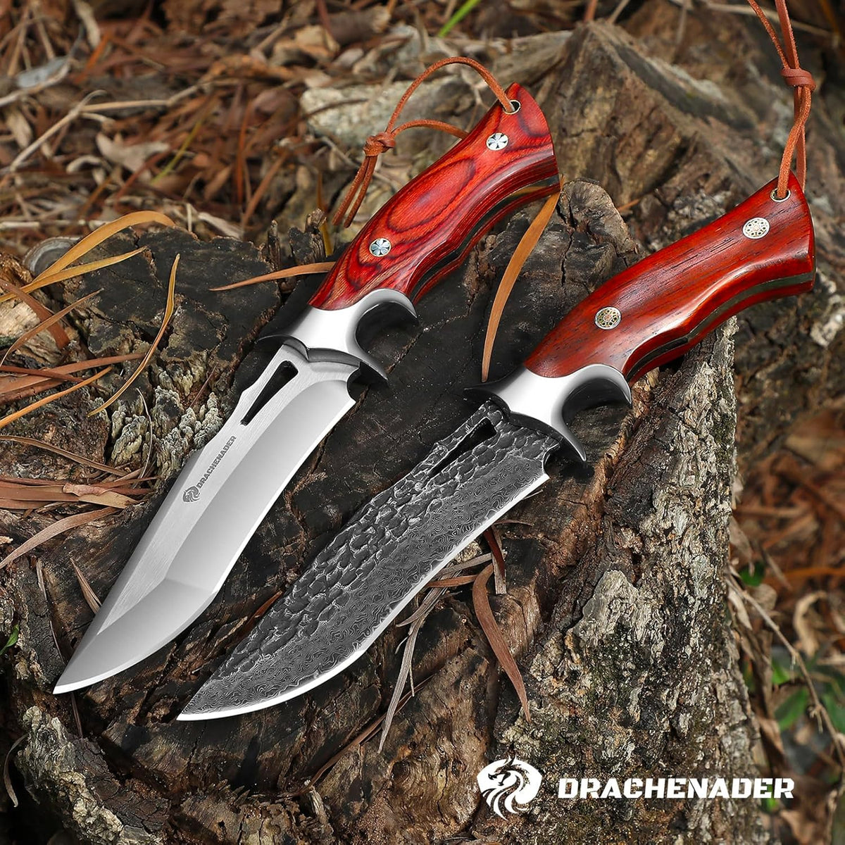 10.24" M390 Knives Hunting Knife Fixed Blade with Leather Sheath, Bushcraft Full Tang Knife