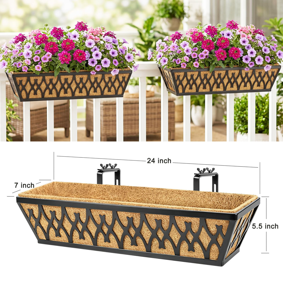 4 Pack 24 Inch Window Boxes Planters for Outdoor Plants Railing Planter Box with Adjustable