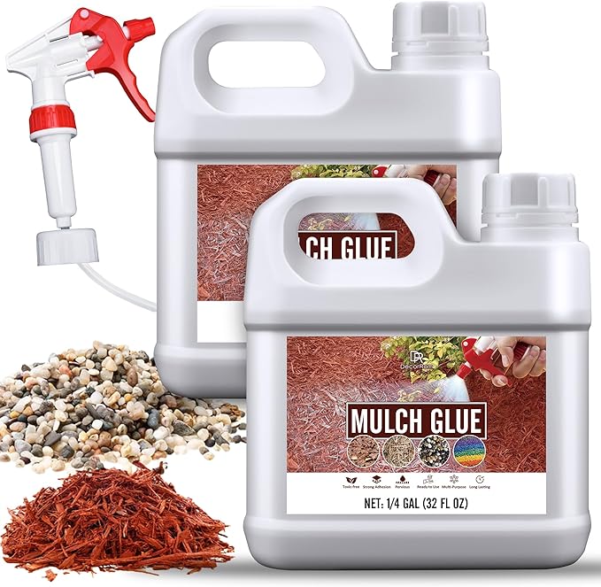 Mulch Glue - 64oz / 0.5 Gallon Landscape Adhesive Gravel Binder Glue with Applicator for