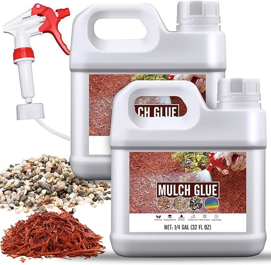 Mulch Glue - 64oz / 0.5 Gallon Landscape Adhesive Gravel Binder Glue with Applicator for