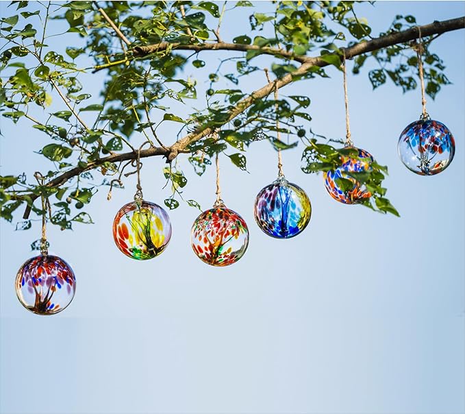 4” Tree of Life Witch Balls, Gazing Balls Hanging Friendship Balls, Hand-Blown Glass Christmas